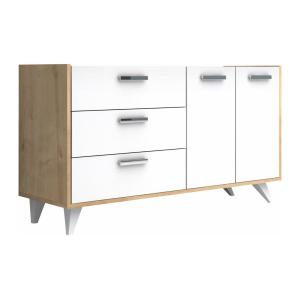 Aparador con 2 puertas y 3 cajones - blanco y natural - NAE…