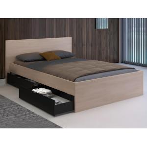 Cama con 2 cajones 140 x 190 cm - Color: natural y negro -…