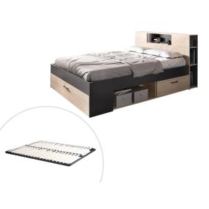 Cama con cabecero con compartimentos y cajones - 140 x 190…