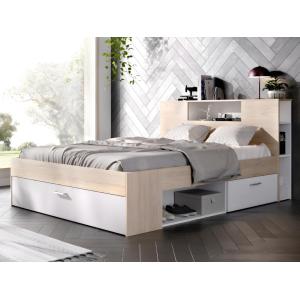 Cama con cabecero con compartimentos y cajones - 160 x 200…