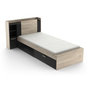 Cama modular 90 x 190/200 con compartimentos - Negro y natu…