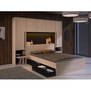 Cama con compartimentos 140 x 190 cm - Con LEDs - Color: na…