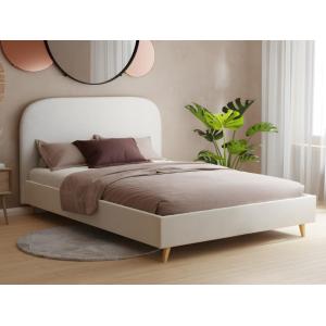 Cama 140 x 190 cm - Tela efecto rizado - Crudo   colchón -…