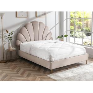 Cama 160 x 200 cm - Terciopelo - Beige   colchón - LIVAYA