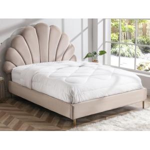 Cama 160 x 200 cm - Terciopelo - Beige   colchón - LIVAYA