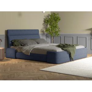 Cama 160 x 200 cm - Tela - Azul jaspeado   colchón - ALODIA