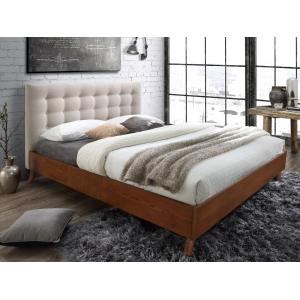 Cama 160 x 200 cm con cabecero capitoné - Tela - Beige   co…