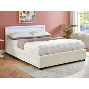 Cama 140 x 190 cm con compartimentos - Piel sintética blanc…