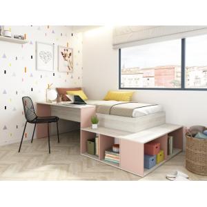 Cama 90 x 200 cm con compartimentos y escritorio - Color: n…