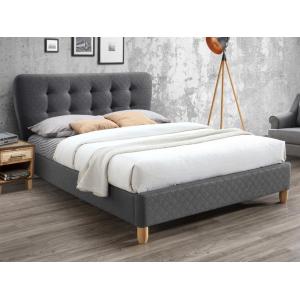 Cama 140 x 190 cm con cabecero capitoné - Tela - Gris   col…