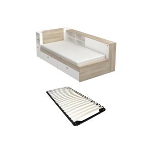 Cama 90 x 190/200 cm con almacenamiento - Blanco y natural…