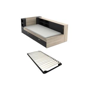 Cama 90 x 190/200 con compartimentos - Negro y natural   So…