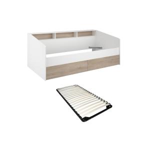 Cama individual 90 x 190/200 cm con almacenamiento - Blanco…