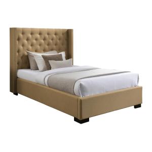 Cama 120 x 200 cm con cabecero capitoné - Tela - Beige - MA…