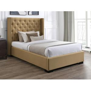 Cama 120 x 200 cm con cabecero capitoné - Tela - Beige - MA…