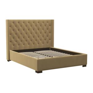 Cama con cabecero capitoné - 140 x 200 cm - Tela - Beige -…