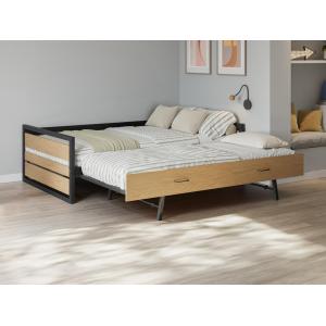 Cama nido 120 x 200 y 90 x 200 cm - MDF Pino y metal - Natu…