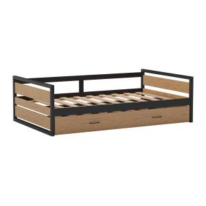 Cama nido 120 x 200 y 90 x 200 cm - MDF Pino y metal - Natu…