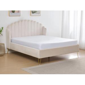 Cama 140 x 190 cm con cabecero ondeado - Terciopelo - Beige…