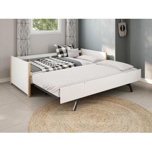 Cama nido 2 x 90 x 190 cm - MDF pino y metal - Blanco y nat…