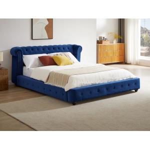 Cama chesterfield 160 x 200 cm - Terciopelo - Azul rey - TO…