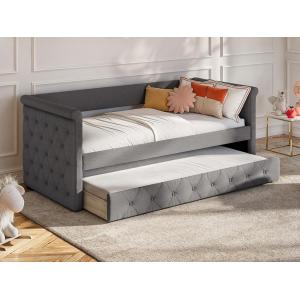 Cama nido capitoné LOUISE - 2x90x190cm - tela gris