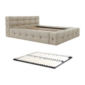 Cama capitoné 140 x 190 cm - Tela jaspeada - Beige   Somier…