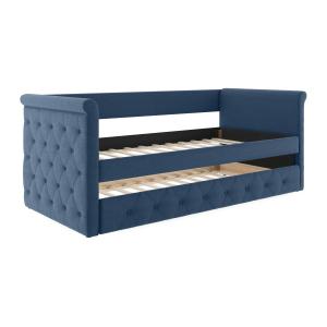 Cama nido capitoné LOUISE - 2x90x190cm - Tela azul