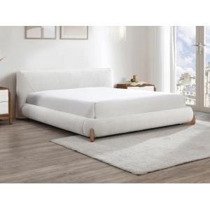 Cama 140 x 190 cm - Tela rizada - Blanco y natural - GAMURA