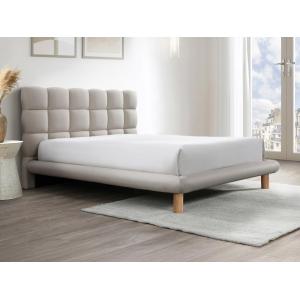 Cama con cabecero acolchado 140 x 190 cm - Tela - Beige - F…