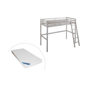 Cama alta GEDEON II - 90 x 190 cm - Pino macizo - Blanca  …