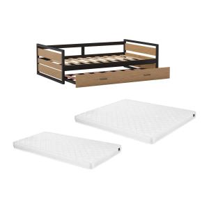 Cama nido 120 x 200 y 90 x 200 cm - MDF Pino y metal - Natu…