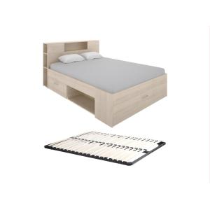 Cama con cabecero con compartimentos y cajones - 140 x 190…