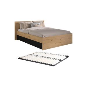 Cama con 2 cajones 140 x 190/200 cm - Color: natural y negr…