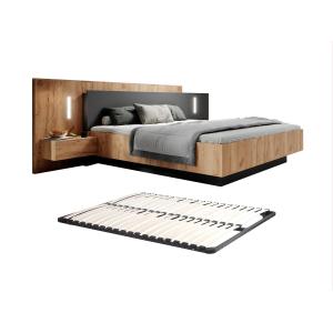 Cama con mesas de noche 160 x 200 cm - 2 cajones - Con LEDs…