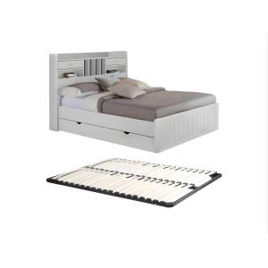 Cama con compartimentos 140 x 190 cm - Pino - Blanco   Somi…