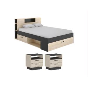 Cama con cabecero con compartimentos y cajones - 140 x 190…