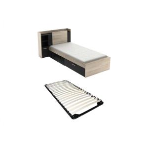 Cama 90 x 190/200 con compartimentos - Negro y natural   So…