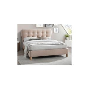 Cama 140 x 190 cm con cabecero capitoné - Tela - Beige   co…