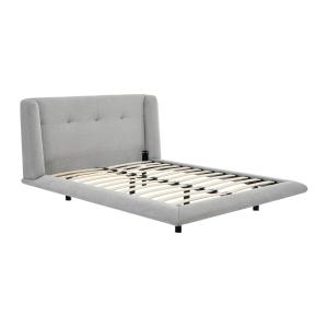 Cama 140 x 190 cm con cabecero capitoné - Tela - Gris claro…