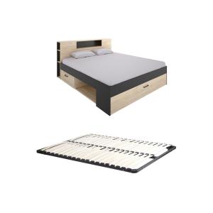 Cama con cabecero con compartimentos y cajones - 140 x 190…