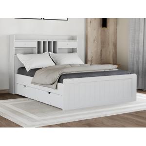 Cama con compartimentos 140 x 190 cm - Pino - Blanco   Somi…