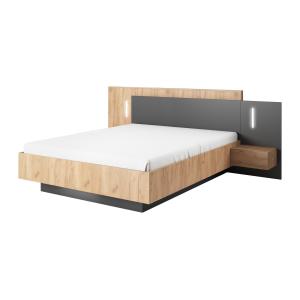 Cama con mesitas de noche 140 x 190 cm - 2 cajones - Con LE…