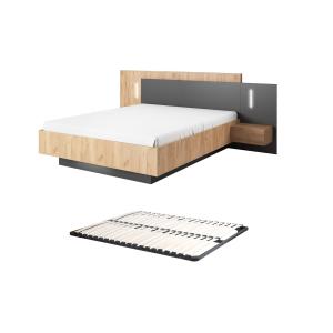 Cama con mesitas de noche 140 x 190 cm - 2 cajones - Con LE…