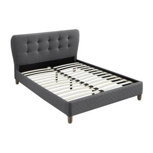 Cama 140 x 190 cm con cabecero capitoné - Tela gris - ELIDE