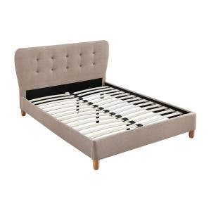 Cama 140 x 190 cm con cabecero capitoné - Tela beige - ELID…