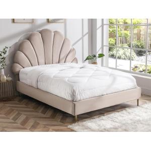 Cama 160 x 200 cm - Terciopelo - Beige - LIVAYA