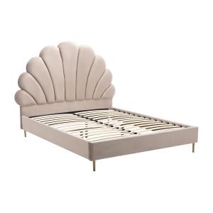 Cama 160 x 200 cm - Terciopelo - Beige - LIVAYA