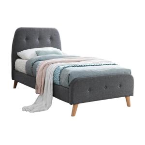 Cama ROMEO cabecero capitoné - 90x190 cm - Tela gris