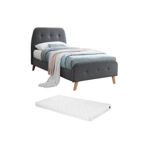 Cama ROMEO cabecero capitoné - 90 x 190 cm - Tela gris   co…